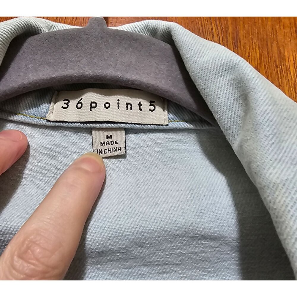 Distressed Light Wash Denim Jacket With Mesh Inserts Frayed Detailing & Button C - Picture 7 of 13